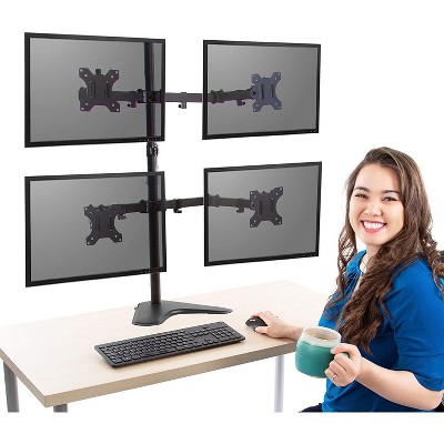 Black Adjustable Quadruple Monitor Mount with Freestanding Base