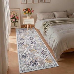 Floral Print Rugs for Living Room Bedroom Vintage Trellis Accent Rug Soft Foldable Washable Indoor Rug - 1 of 4