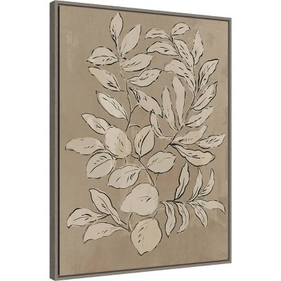 23" x 30" Sepia Leaves Sketch Framed Canvas Wall Art