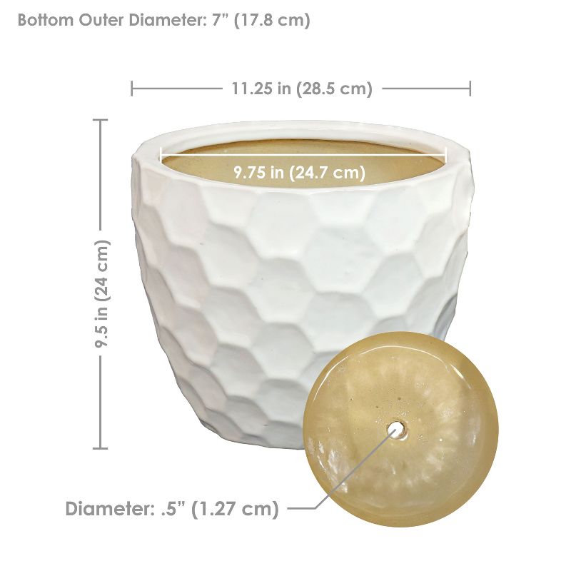 Sunnydaze Honeycomb Pattern Ceramic Planter - 11.25" Round - White - 2-Pack, 3 of 8