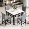 5 PCS Dining Set Counter Height Dining Table Set Bar Height Dining Set with 4 Velvet-Upholstered Chairs&Faux Marble Top Dining Table-ModernLuxe - 2 of 4