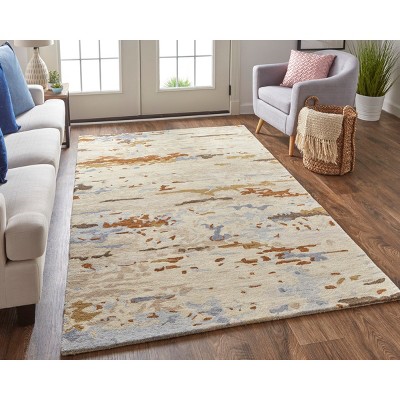 Ivory and Multi Abstract Wool Handmade 2' x 3' Area Rug