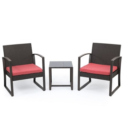 Aoodor 3-Piece Patio Furniture Set, Outdoor Rattan Wicker Chairs with Table, Sofa Set Including Cushions