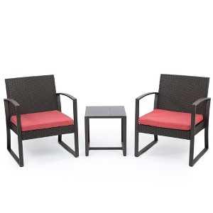 Aoodor 3-Piece Patio Furniture Set, Outdoor Rattan Wicker Chairs with Table, Sofa Set Including Cushions - 1 of 4
