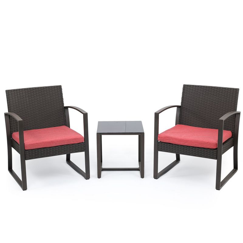 Aoodor 3-Piece Patio Furniture Set - Outdoor Rattan Wicker Chairs with Table, Sofa Set Including Cushions, Ideal for Conversations in Garden or Poolside, 1 of 8