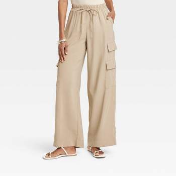 Women's High-Rise Wide Leg Linen Pull-On Pants - A New Day™ Pink XL