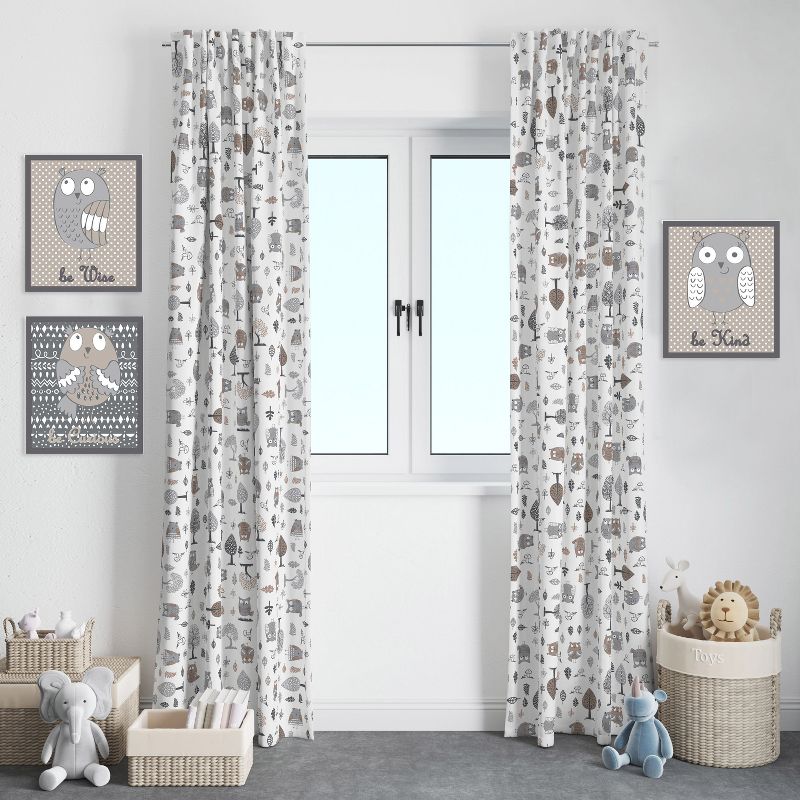 Bacati - Owls in the Woods Beige/Grey Curtain Panel, 2 of 5
