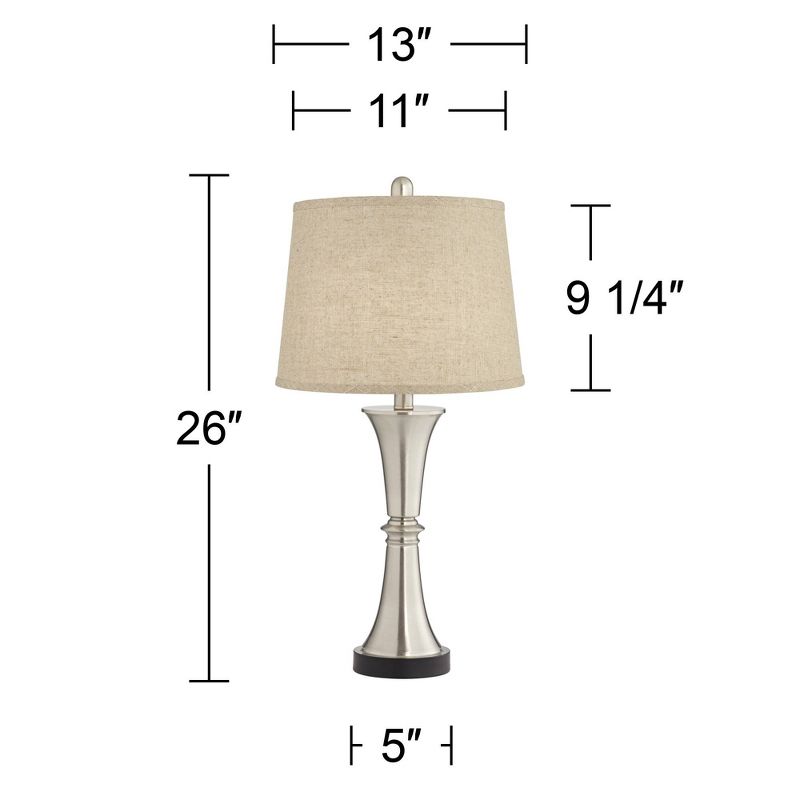 360 Lighting Seymore Modern Table Lamps 26" High Set of 2 with USB Port Silver LED Touch On Off Burlap Linen Drum Shade for Bedroom Living Room Desk, 4 of 9
