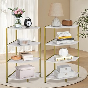 VECELO Corner Shelf, 4-Tier Display Shelves, Wood Storage Stand with Metal Frame for Small Space, Black/Brown/White/Gray/Gold - 1 of 4