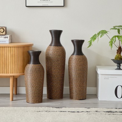 VisioGear Floor Vases, 3-Piece Home Decoration Vases with High Independent Flower Racks for Living Room, Beige & Black, 6.69"*6.69"*27.56"