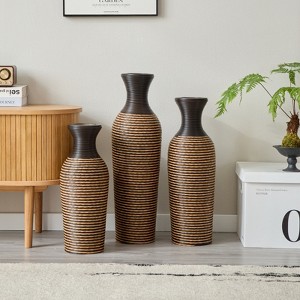 DSVIMOY Floor Vases, 3-Piece Home Decoration Vases with High Independent Flower Racks for Living Room, Beige & Black, 6.69"*6.69"*27.56" - 1 of 4