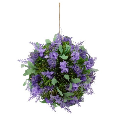 Northlight 8" Lavender with Greenery Hanging Foliage Ball Artificial Plant - Purple