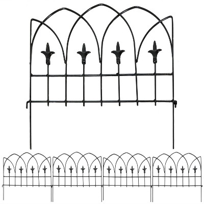 Sunnydaze Outdoor Lawn and Garden Metal Bayonne Style Decorative Border Fence Panel Set - 8' - Black - 5pk