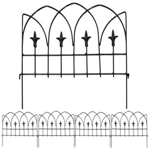 Sunnydaze Outdoor Lawn and Garden Metal Bayonne Style Decorative Border Fence Panel Set - 8' - Black - 5pk - 1 of 4