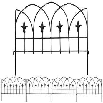 Sunnydaze Outdoor Lawn and Garden Metal Bayonne Style Decorative Border Fence Panel Set - 8' - Black - 5pk