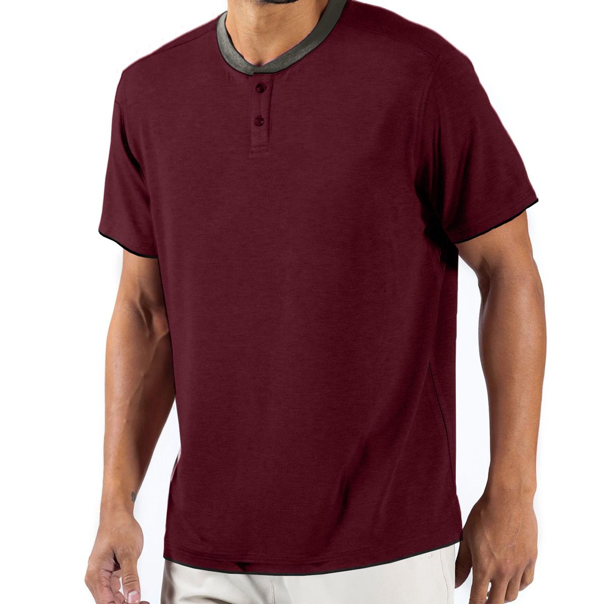 Men's Short Sleeve Henley T-Shirt with Contrast-Trim - thumbnail 6