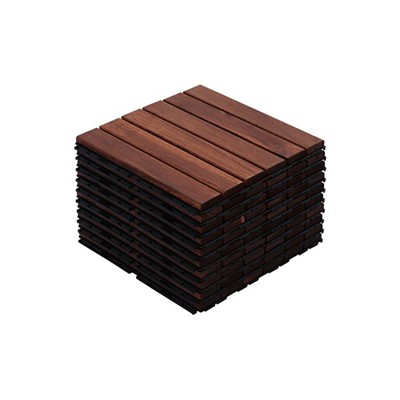 Dolonm 10 PCS Brown Striped Outdoor Wood Flooring, Non-Slip & Weatherproof Deck Tiles for Poolside & Garden