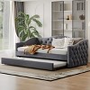Twin Size Mid-Century Modern Upholstered Daybed with Trundle and USB Port, Wood Frame Bed with Velvet Fabric for Bedroom-Baofuwish - 2 of 4