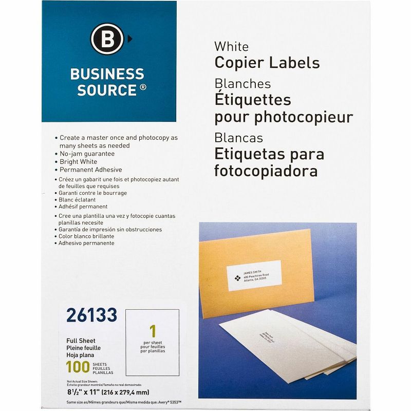 Business Source Full Sheet Labels 8-1/2"x11" 100/PK White 26133, 1 of 3