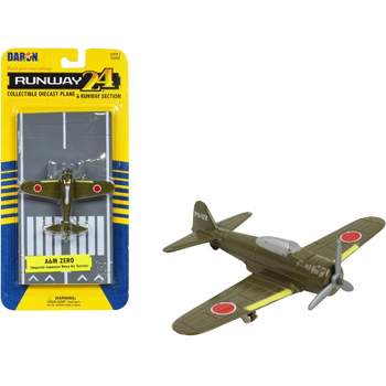 Mitsubishi A6M Zero Fighter Aircraft Green "Imperial Japanese Navy" w/Runway Section Diecast Model Airplane by Runway24