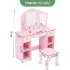 Girls Vanity Table and Chair Set, Kids Vanity Makeup Desk for Little Girl, Wooden Toddlers Princess Dressing Table with 3 Drawers, Pink - 2 of 4