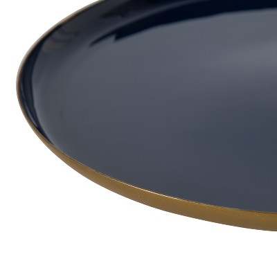 Navy Blue and Gold Round Metal Tray Set, 2 Piece