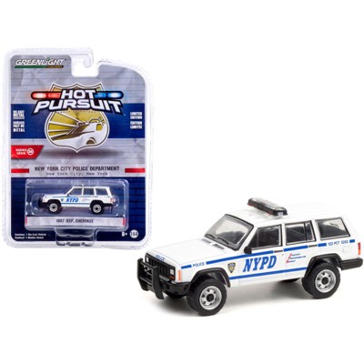 1997 Jeep Cherokee White w/ Blue Stripes "New York City Police Dept" (New York) Hot Pursuit 1/64 Diecast Model Car by Greenlight