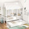 Costway Twin Size House Bed with Trundle Fence Decor Wooden Windows Tall Roof - 4 of 4