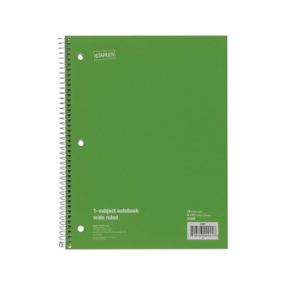Staples 1-Subject Notebook 8" x 10.5" Wide Ruled 70 Sheets Green (24006M) TR24006M/24006