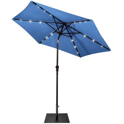 Tangkula 9 Ft Patio Table Market Umbrella w/ 18 Solar LED Lights & Heavy-duty Base