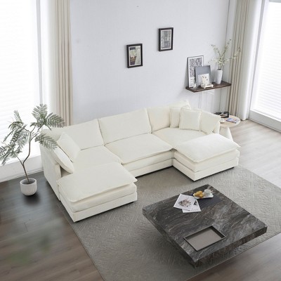 NicBex Couches for Living Room 111.5" Modern L Shape Sectional Sofa Couch with 2-Piece of Ottomans Chenille Upholstered 3 Seater Sleeper Sofa, White