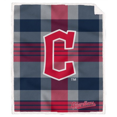 MLB Cleveland Guardians Plaid Steel Royal Plush Faux Shearling Blanket