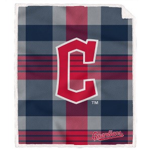MLB Cleveland Guardians Plaid Steel Royal Plush Faux Shearling Blanket - 1 of 3