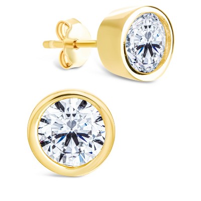 SHINE by Sterling Forever Sterling Silver Round Cut Bezel Set Stud Earrings