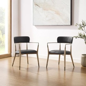 HOMLUX Set of 2 Upholstered Accent Dining Chairs Arm Rest Curved Backrest - 1 of 4