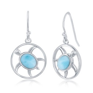 Caribbean Treasures Sterling Silver Oval Larimar Turtle Round Earrings - Blue - 1 of 2