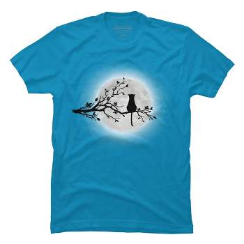 Men's Design By Humans The Cat and The Moon By Maryedenoa T-Shirt