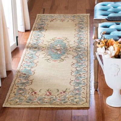 Hand-tufted Elegance Ivory & Light Blue Wool Runner 2'3" x 8'