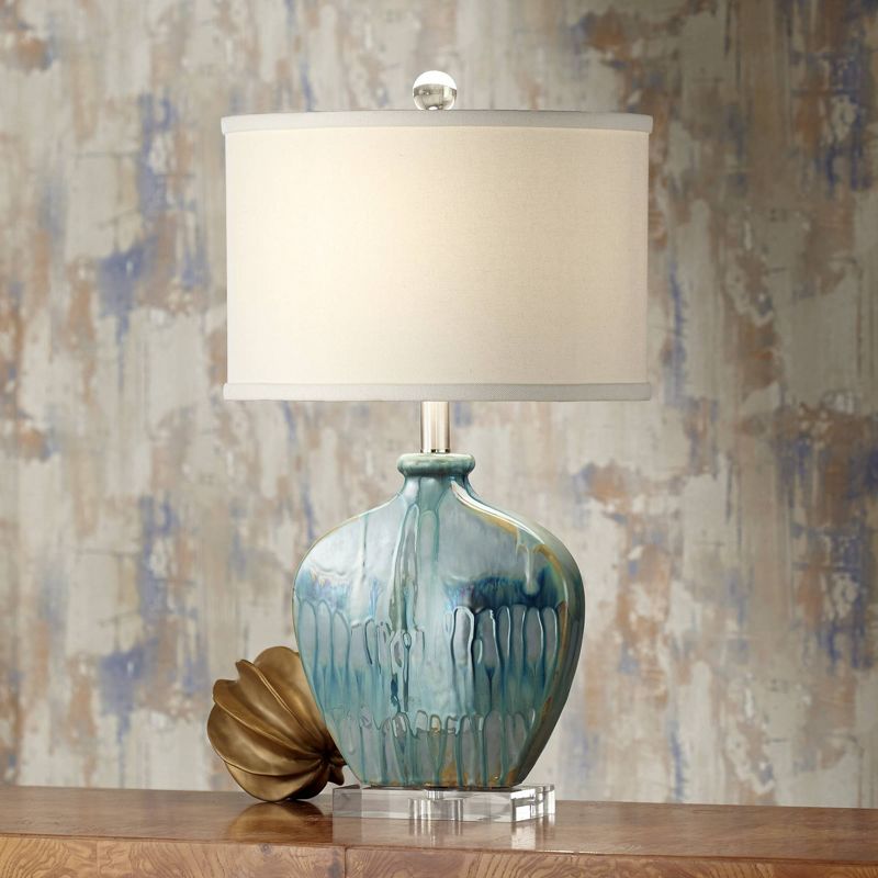 Possini Euro Design Mia 25" High Mid Century Modern Coastal Table Lamp Blue Drip Ceramic Single Off-White Shade Living Room Bedroom (Colors May Vary), 2 of 9