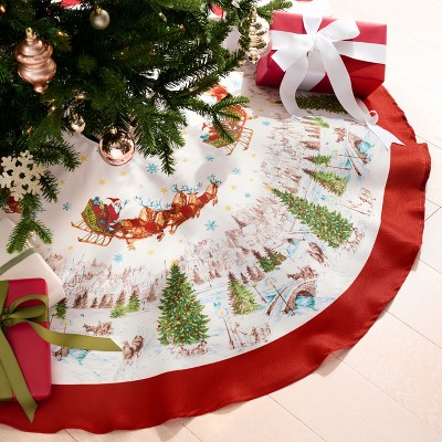 Santa’s Snowy Sleighride Christmas Tree Skirt - Multi - Elrene Home Fashions