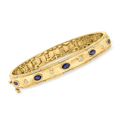 Ross-Simons 0.90 ct. t.w. Sapphire and .26 ct. t.w. Diamond Bangle Bracelet in 18kt Gold Over Sterling