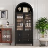 71" Tall MDF Arched Glass-Door Kitchen Pantry Cabinet with Adjustable Shelves, Glass Door and 2 Large Drawers for Kitchens, Dining Room - 3 of 4