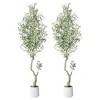 Whizmax Curved Artificial Olive Trees, Tall Faux Plant White Planter, Fake Olive Trees with Natural Wood Trunk for Home Office Decor - 2 of 4