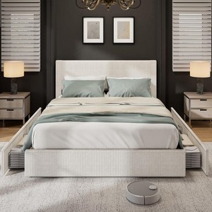 Bed Frame with Tall Tufted Wingback Headboard, Velvet Upholstered Platform Bed with 4 Storage Drawers, No Box Spring Needed - 1 of 4