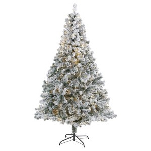 7ft. Flocked Spruce Artificial Christmas Tree with 350 Clear LED Lights & 800 Branches – Snowy Seasonal Holiday X-Mas Tree - 1 of 4