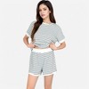 Anna-Kaci Lounge Women's Striped Lounge Set with Cuffed Short Sleeve Top and Elastic Waist Shorts - 4 of 4