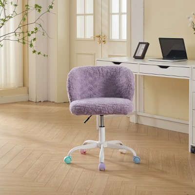 Adjustable Home Office Chair with Swivel Base, Faux Rabbit Fur Vanity Chair, Ergonomic Desk Chair with Wheels-The Pop Home