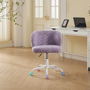 Adjustable Home Office Chair with Swivel Base, Faux Rabbit Fur Vanity Chair, Ergonomic Desk Chair with Wheels-The Pop Home - 1 of 4