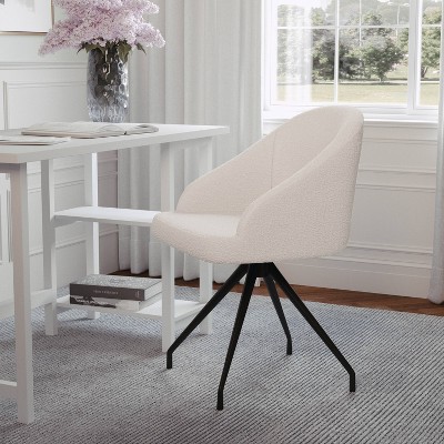 White Boucle Upholstered Office Chair with Oil Rubbed Bronze Frame