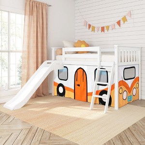 Twin Low Loft With Easy Slide & Orange Camper Van Curtain - 1 of 4